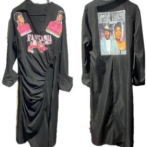 Black Graphic Long Sleeve Dress